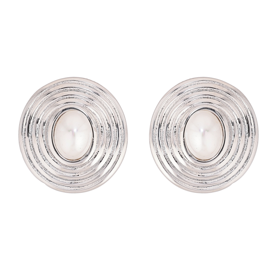 Серьги Нержавеющая сталь пусеты "Овалы с жемчужными вставками" фото №1