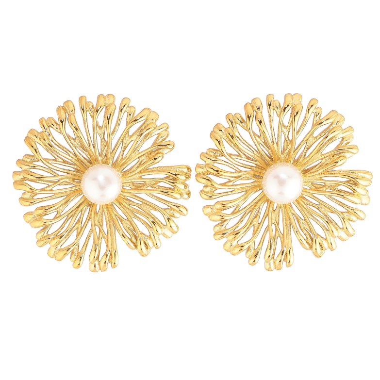 Сережки Нержавіюча сталь пусети "Квіточки з перлинами" фото №1 Сережки Нержавіюча сталь пусети "Квіточки з перлинами" фото №1