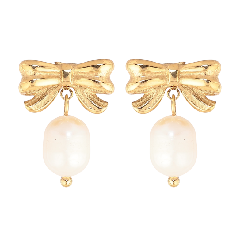 Сережки Нержавіюча сталь пусети "Банти з перлинами" фото №5