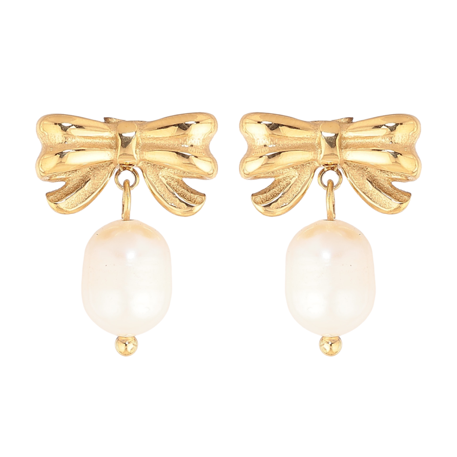 Сережки Нержавіюча сталь пусети "Банти з перлинами" фото №1