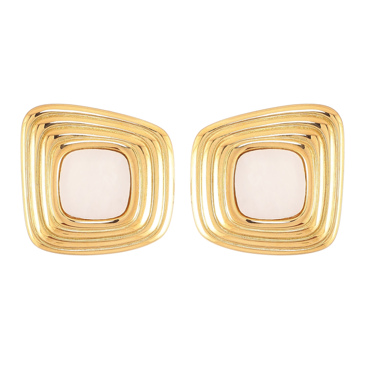 Сережки Нержавіюча сталь пусети "Візерунок з перламутровими вставками" фото №2