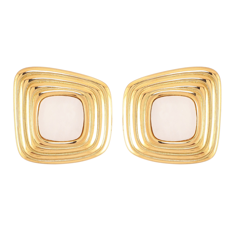 Серьги Нержавеющая сталь пусеты "Узор с перламутровыми вставками" фото №16