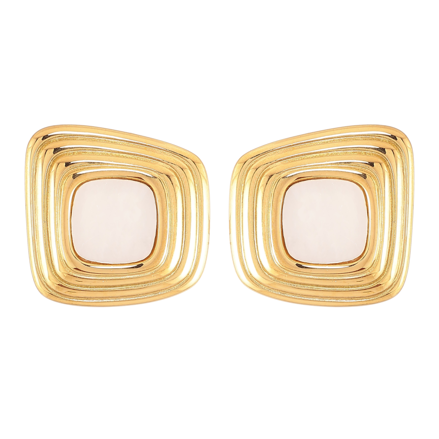 Серьги Нержавеющая сталь пусеты "Узор с перламутровыми вставками" фото №1