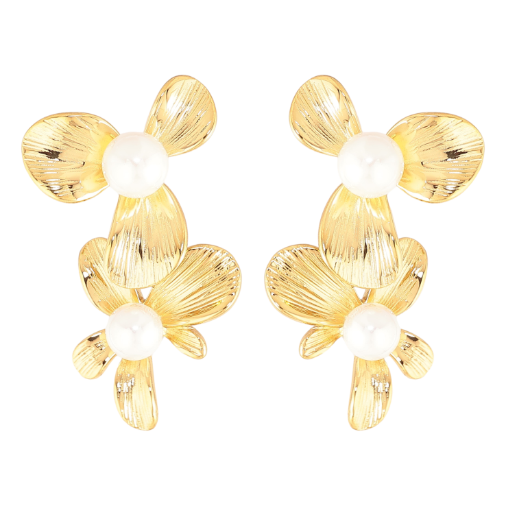 Сережки Нержавіюча сталь пусети "Квіточки з перлинами" фото №8