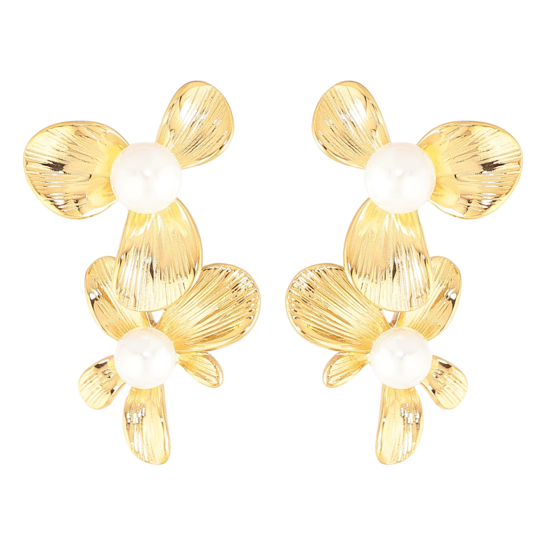 Сережки Нержавіюча сталь пусети "Квіточки з перлинами" фото №1 Сережки Нержавіюча сталь пусети "Квіточки з перлинами" фото №1