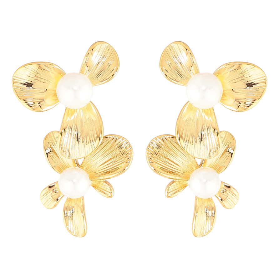 Сережки Нержавіюча сталь пусети "Квіточки з перлинами" фото №1 Сережки Нержавіюча сталь пусети "Квіточки з перлинами" фото №1