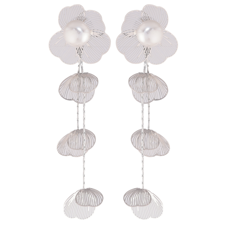 Серьги Нержавеющая сталь пусеты "Цветочные подвески с жемчужинами" фото №21