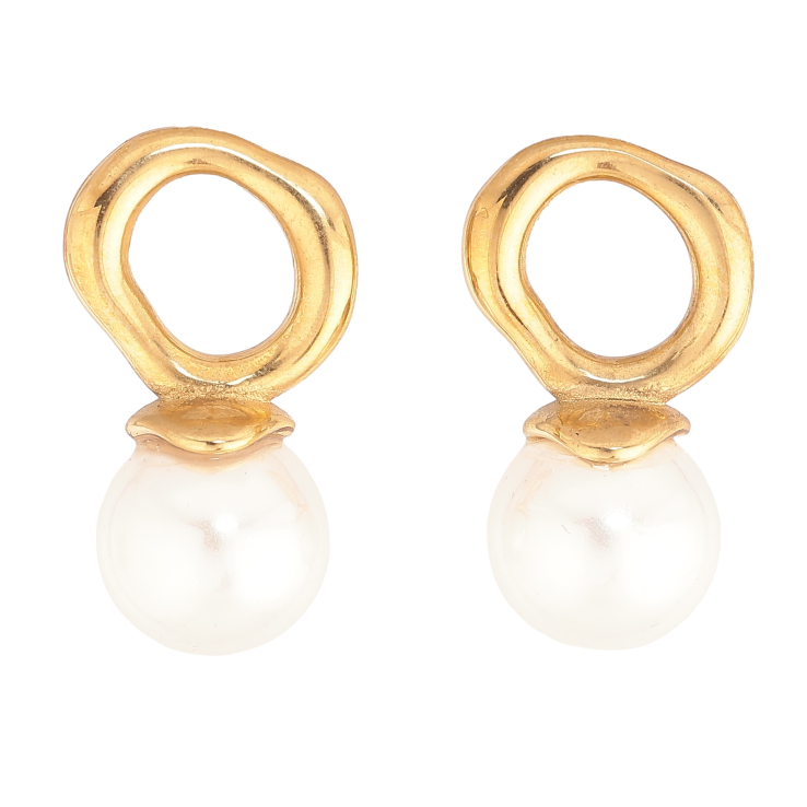 Сережки Нержавіюча сталь пусети "Колечка з перлинами" фото №24