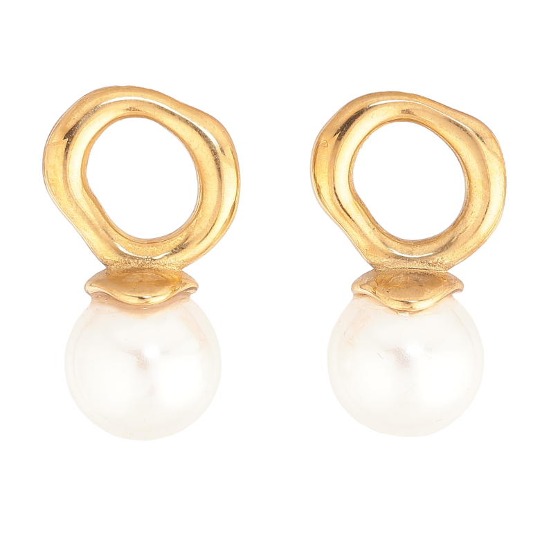 Сережки Нержавіюча сталь пусети "Колечка з перлинами" фото №8