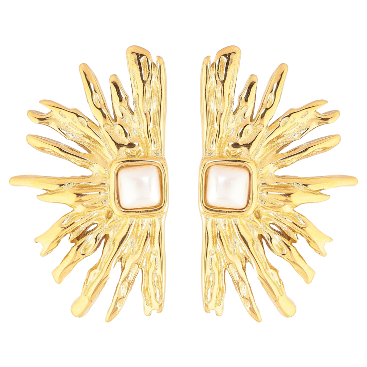 Сережки Нержавіюча сталь пусети "Візерунок з перлинами" фото №12