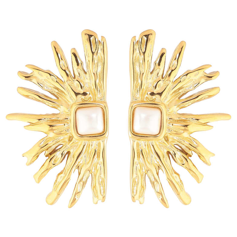 Сережки Нержавіюча сталь пусети "Візерунок з перлинами" фото №1 Сережки Нержавіюча сталь пусети "Візерунок з перлинами" фото №1