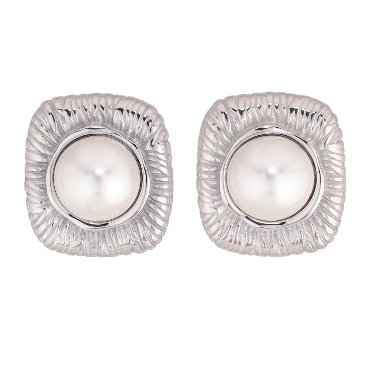 Сережки Нержавіюча сталь пусети "Візерунок з перлинами" фото №11