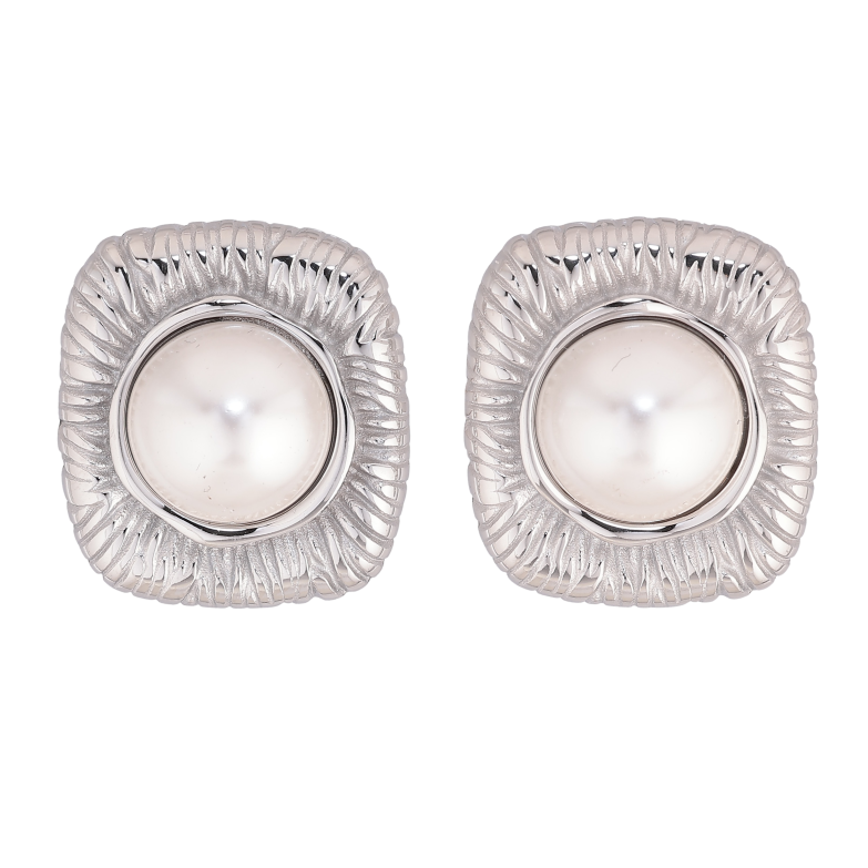 Сережки Нержавіюча сталь пусети "Візерунок з перлинами" фото №1