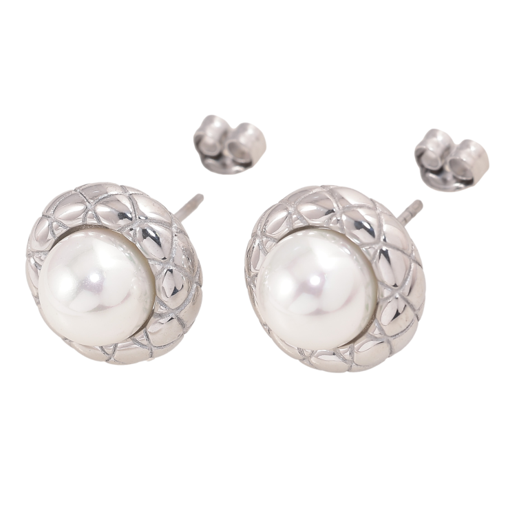 Серьги Нержавеющая сталь пусеты "Жемчужины в декоративной оправе" фото №21