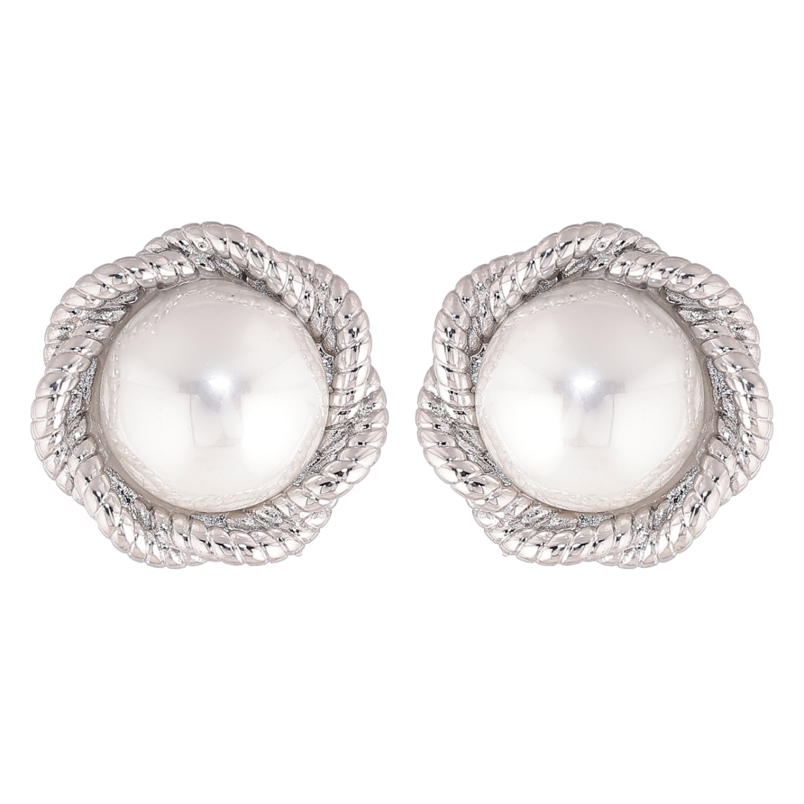 Серьги Нержавеющая сталь пусеты "Цветочки с жемчужинами" фото №1