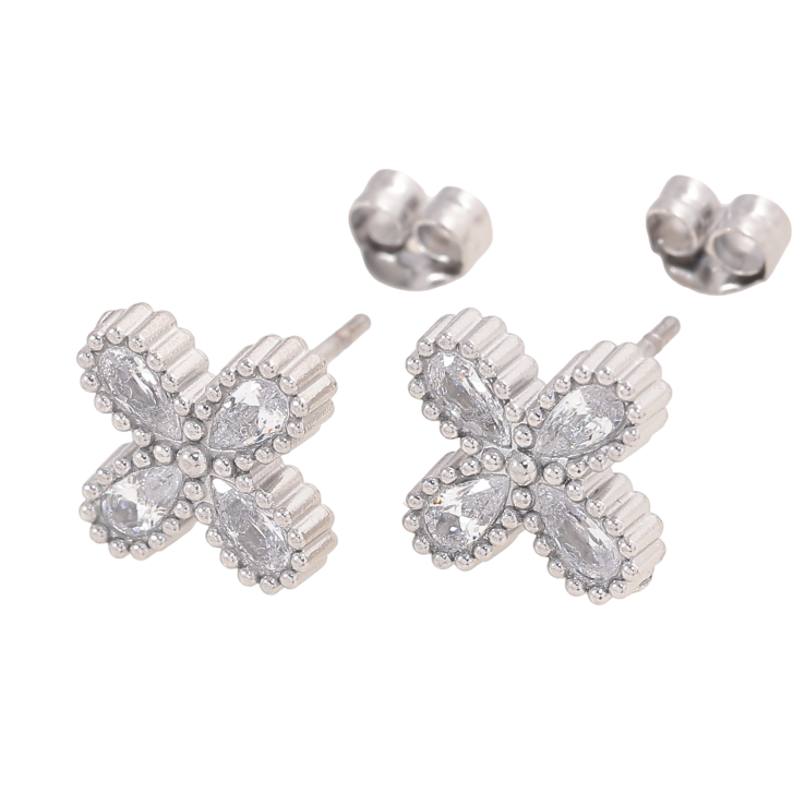 Сережки Нержавіюча сталь пусети "Кристальні квіточки" фото №11