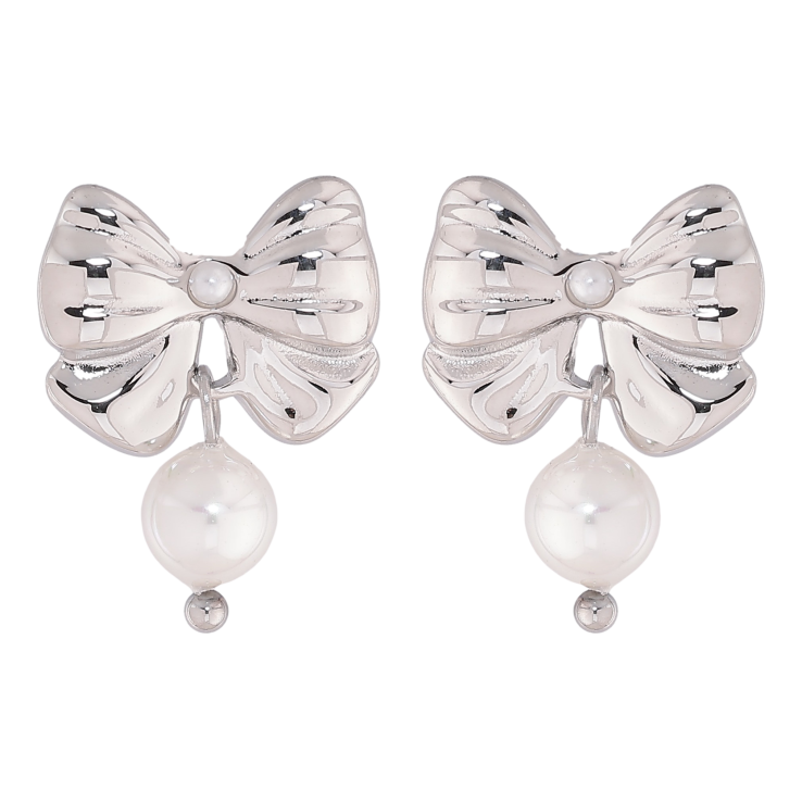 Сережки Нержавіюча сталь пусети "Банти з перлинами" фото №7