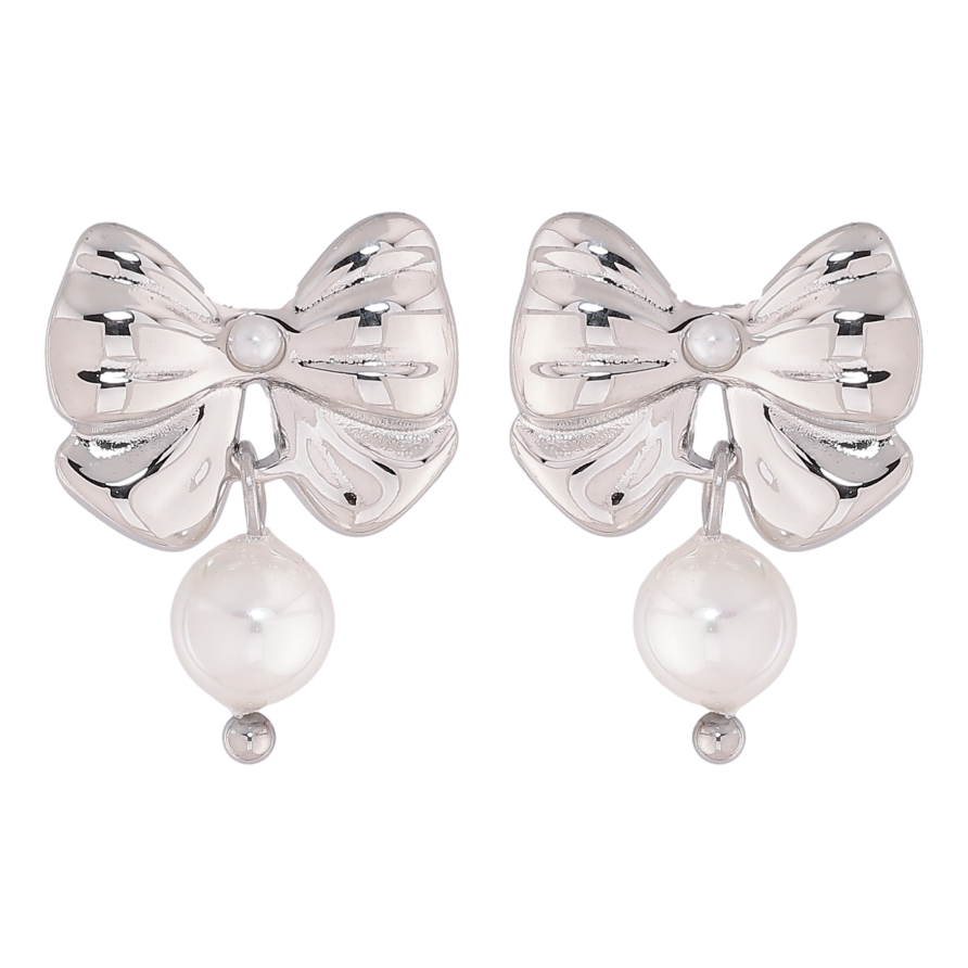 Сережки Нержавіюча сталь пусети "Банти з перлинами" фото №1