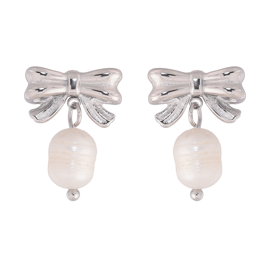 Сережки Нержавіюча сталь пусети "Банти з перлинами" фото №1