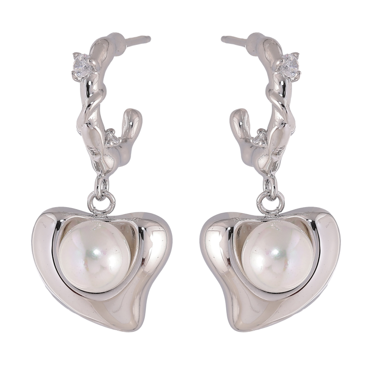 Серьги Нержавеющая сталь пусеты "Сердечки с жемчужинами" фото №15