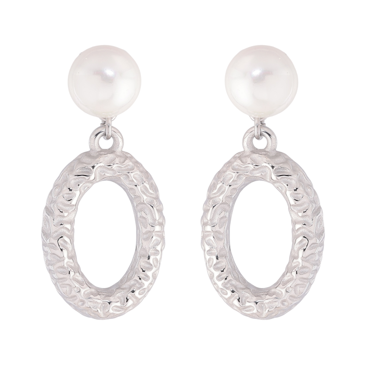 Серьги Нержавеющая сталь пусеты "Жемчужины с овальными подвесками" фото №9