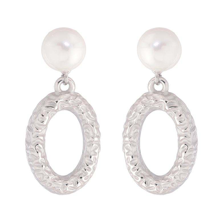 Серьги Нержавеющая сталь пусеты "Жемчужины с овальными подвесками" фото №1