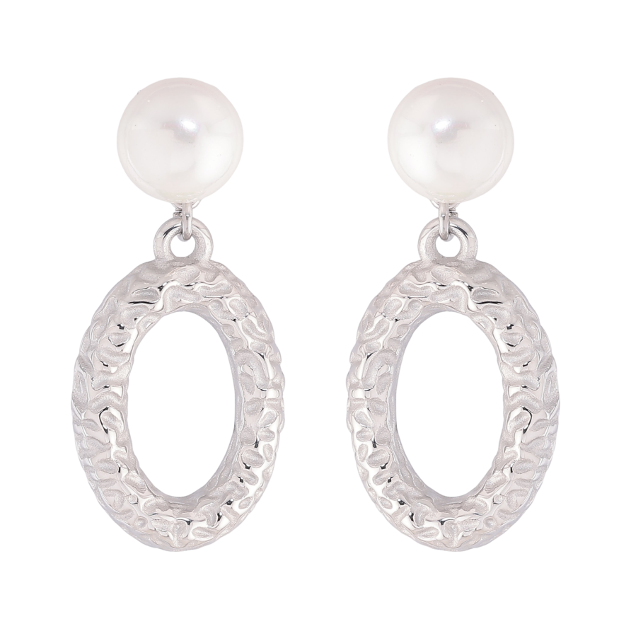 Серьги Нержавеющая сталь пусеты "Жемчужины с овальными подвесками" фото №1