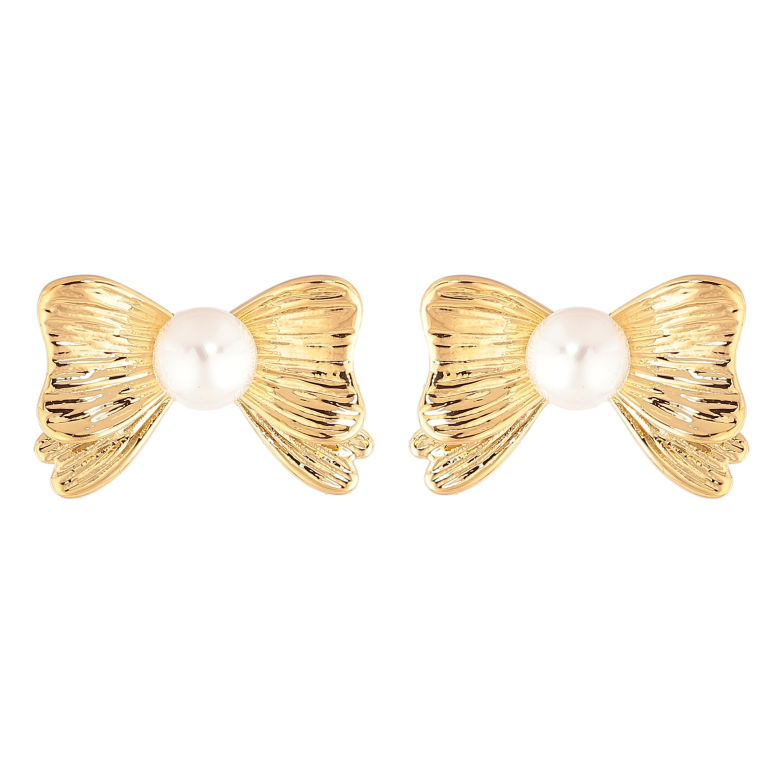 Серьги Нержавеющая сталь пусеты "Банты с жемчужинами" фото №2 Серьги Нержавеющая сталь пусеты "Банты с жемчужинами" фото №2