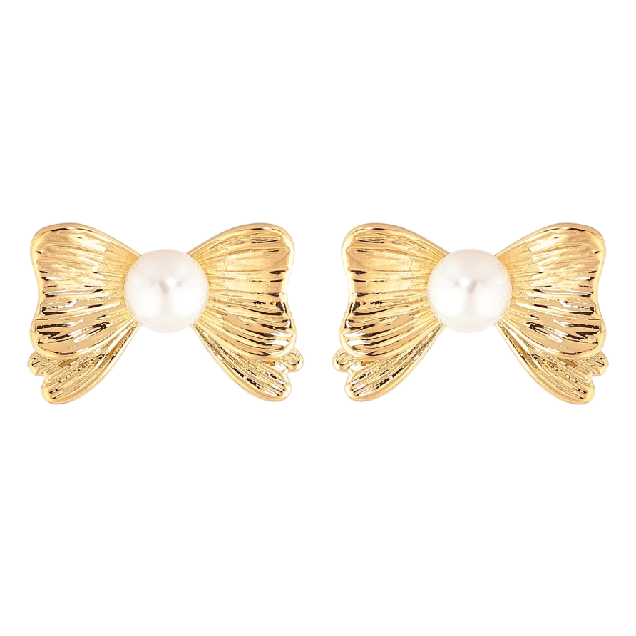 Сережки Нержавіюча сталь пусети "Банти з перлинами" фото №1 Сережки Нержавіюча сталь пусети "Банти з перлинами" фото №1