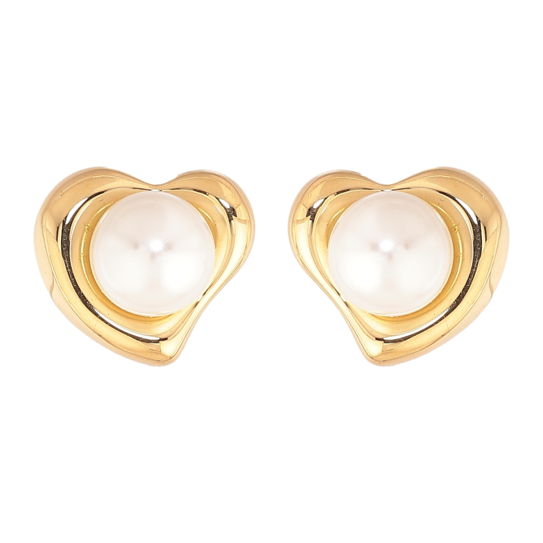 Сережки Нержавіюча сталь пусети "Сердечки з перлинами" фото №1