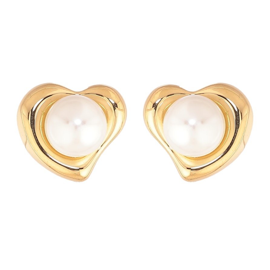 Сережки Нержавіюча сталь пусети "Сердечки з перлинами" фото №1