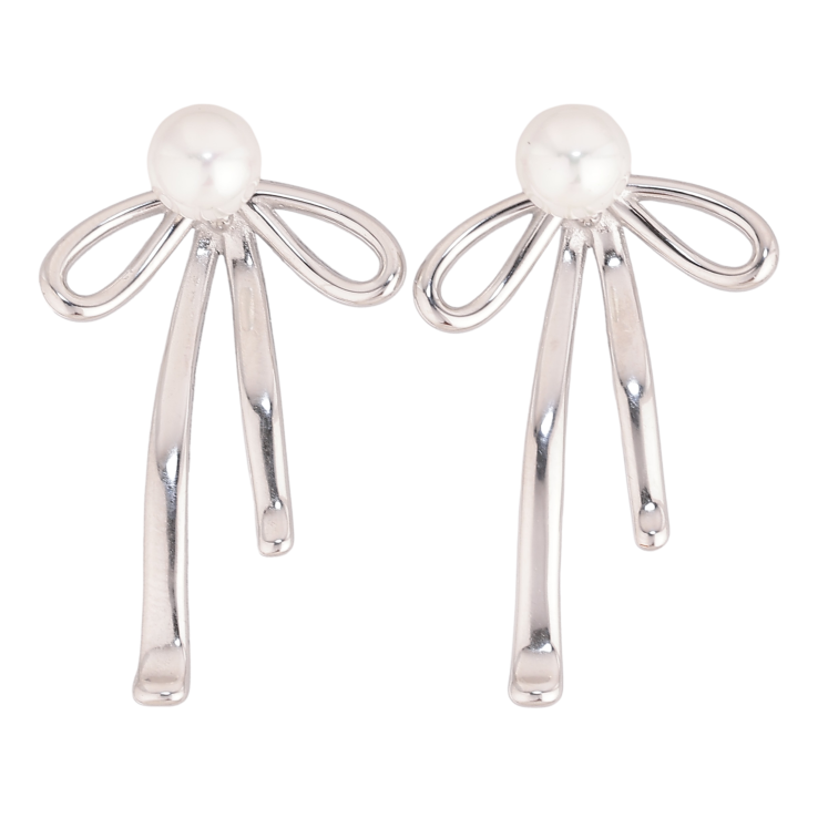 Серьги Нержавеющая сталь пусеты "Жемчужины с бантами" 2 в 1, ø 6мм фото №22