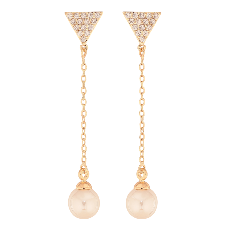 Сережки Xuping M&L колір 18К пусети "Трикутники з перлинними підвісками" фото №4 Сережки Xuping M&L колір 18К пусети "Трикутники з перлинними підвісками" фото №4
