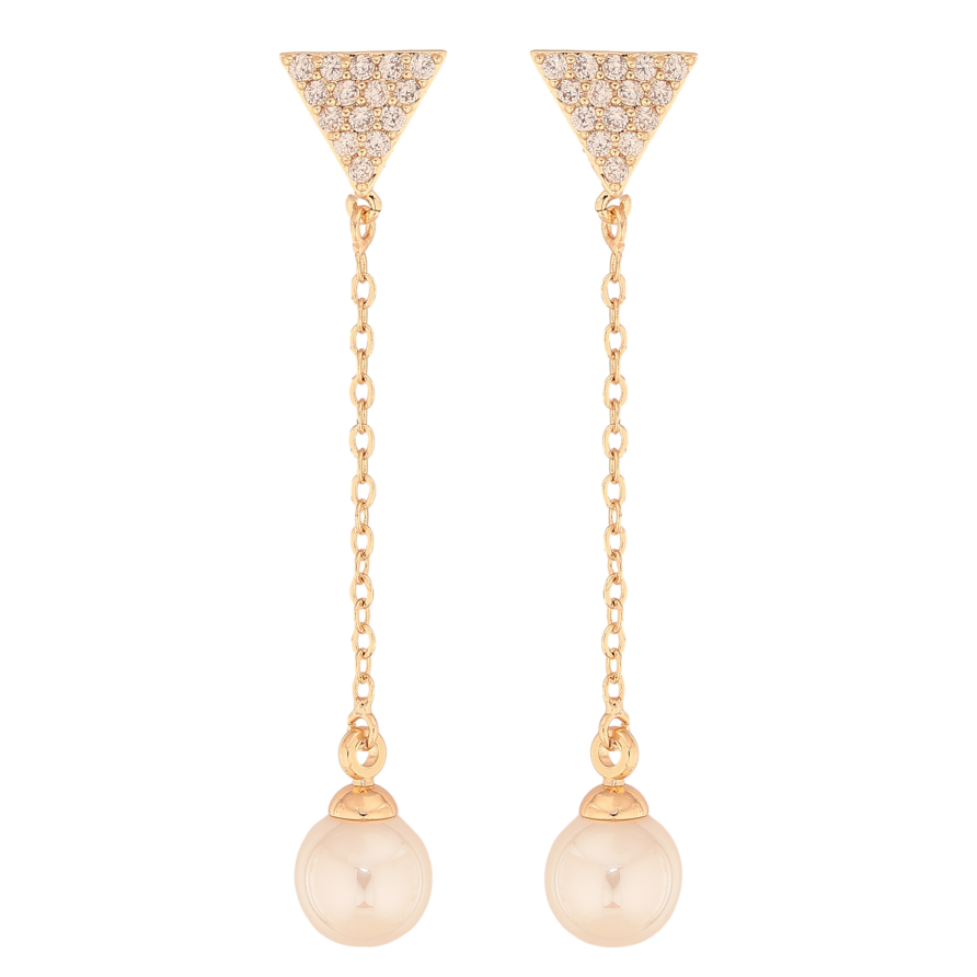 Сережки Xuping M&L колір 18К пусети "Трикутники з перлинними підвісками" фото №1 Сережки Xuping M&L колір 18К пусети "Трикутники з перлинними підвісками" фото №1