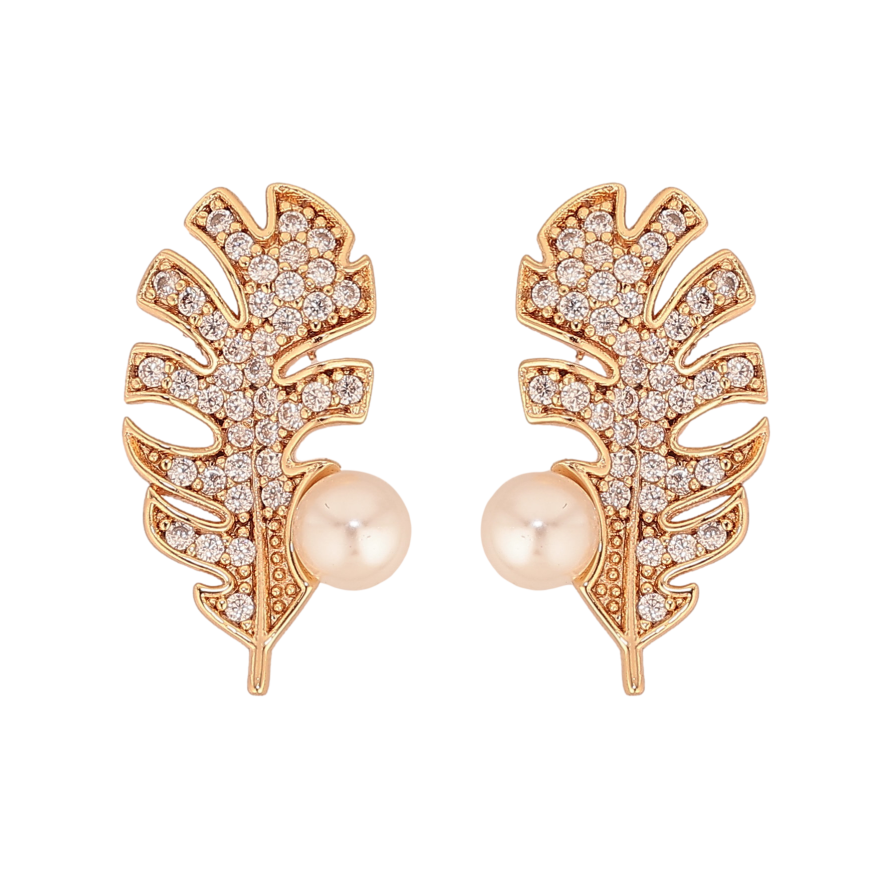 Сережки Xuping M&L колір 18K пусети "Листочки з перлами та кристалами" фото №1