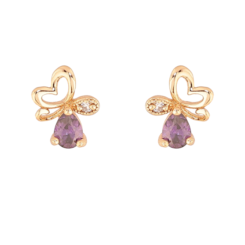 Серьги Xuping M&L цвет 18K пусеты "Бабочки с сиреневыми кристаллами" фото №1