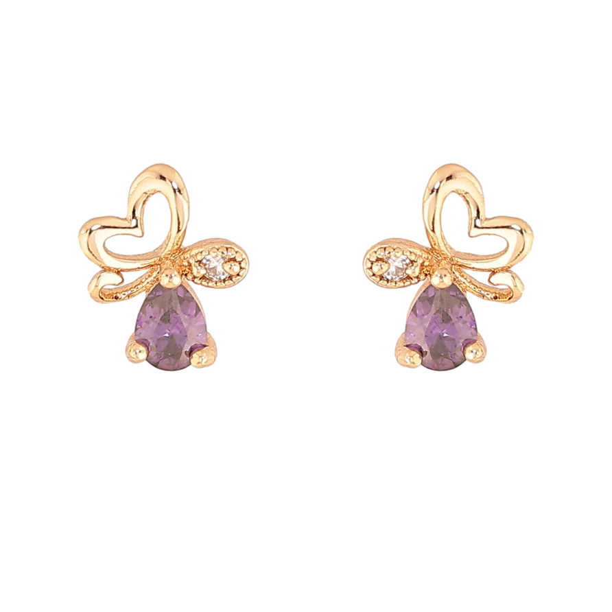 Серьги Xuping M&L цвет 18K пусеты "Бабочки с сиреневыми кристаллами" фото №1
