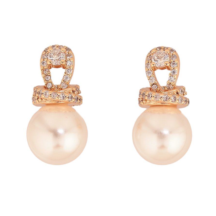 Сережки Xuping M&L колір 18K пусети "Перлини з кришталевими петельками" фото №1