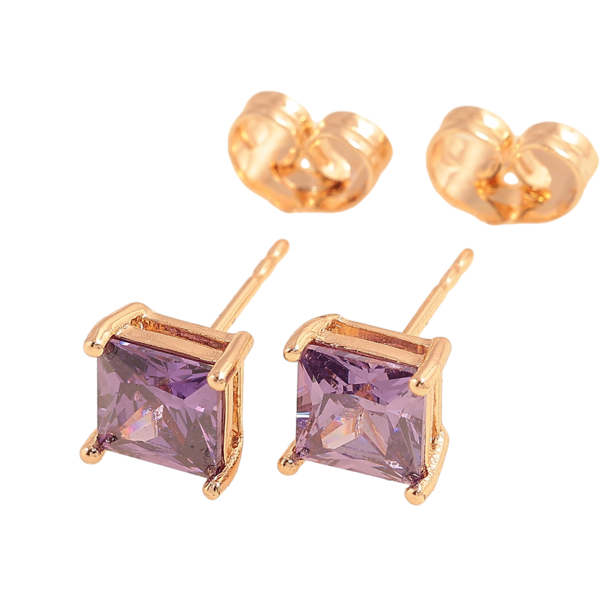 Серьги Xuping M&L цвет 18K пусеты "Сиреневые кристаллы" 6х6мм фото №1