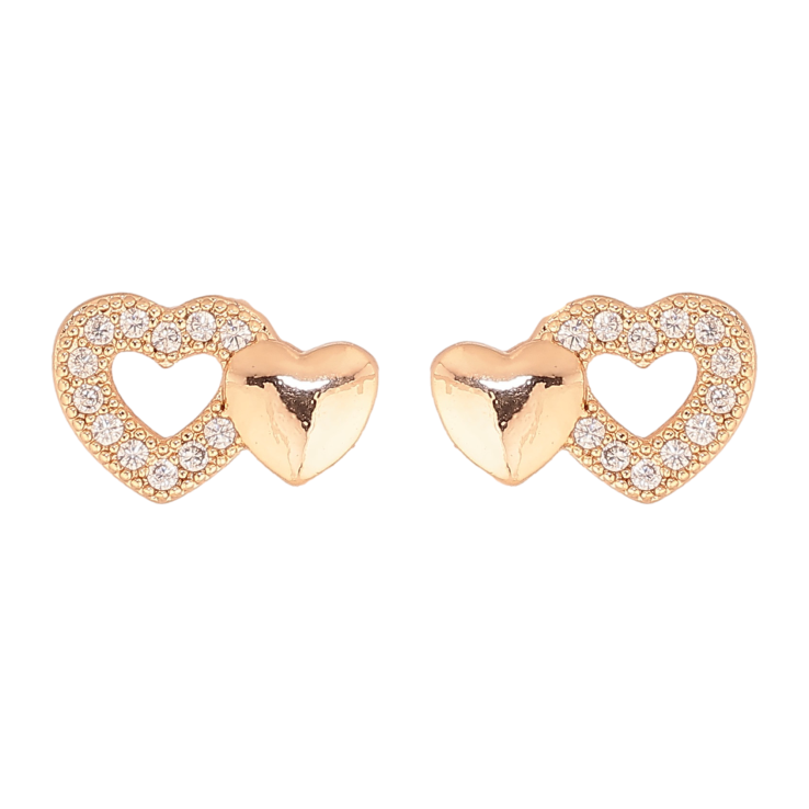 Серьги Xuping M&L цвет 18K пусеты "Сердечки с кристаллами" фото №3