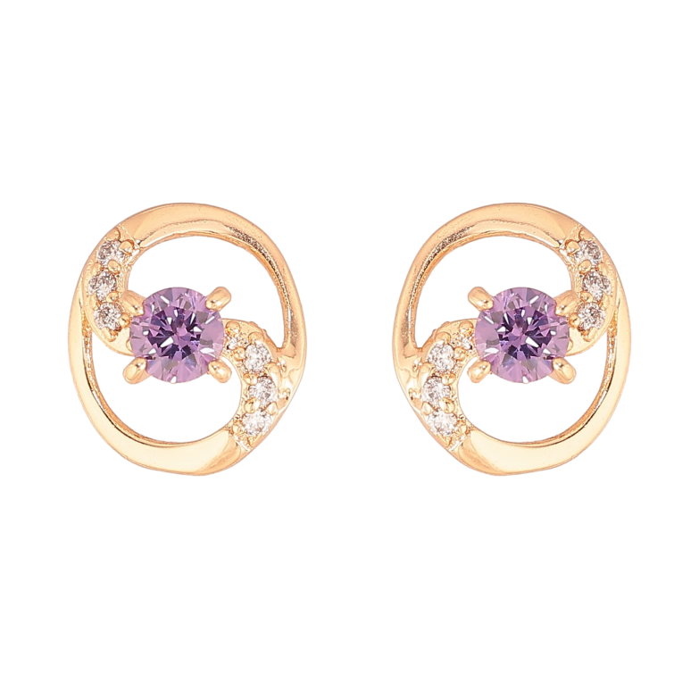 Серьги Xuping M&L цвет 18K пусеты "Овалы с сиреневыми кристаллами" фото №6
