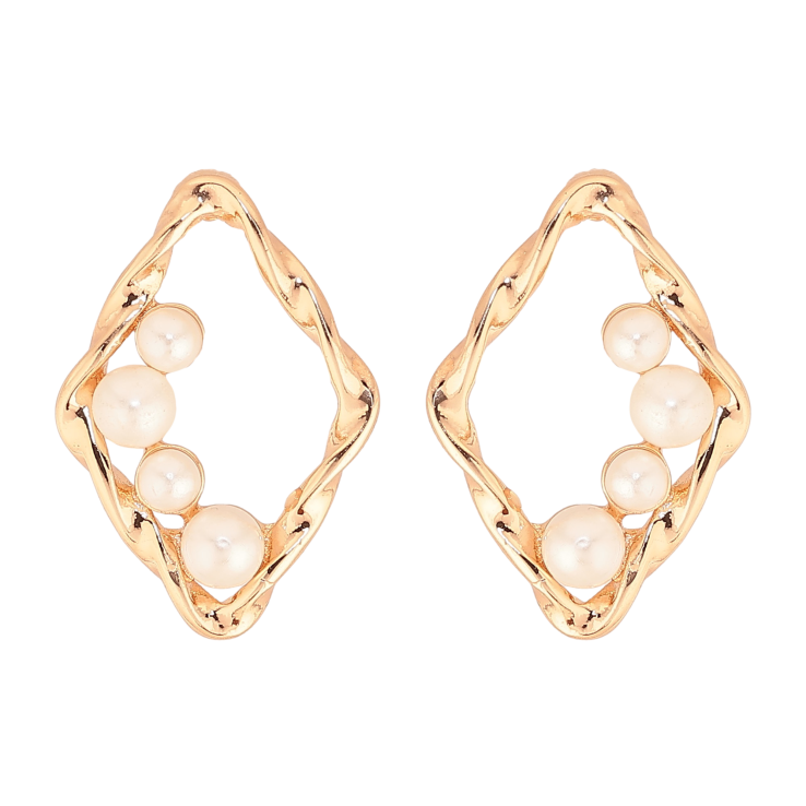 Сережки Xuping M&L колір 18K пусети "Ромби з перлинним візерунком" фото №5