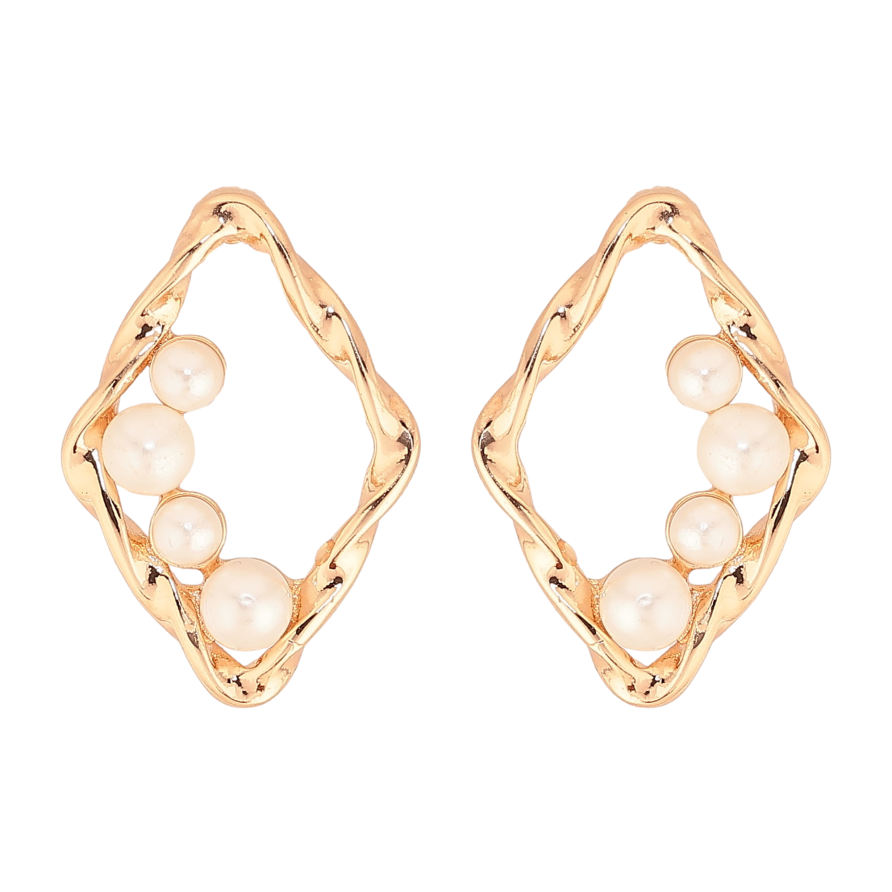 Сережки Xuping M&L колір 18K пусети "Ромби з перлинним візерунком" фото №1