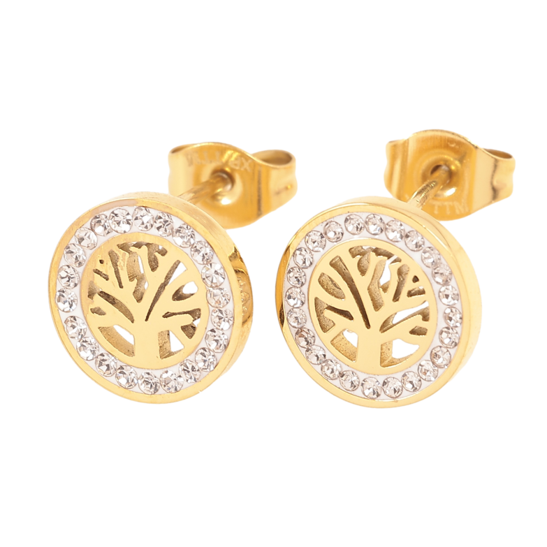 Сережки Xuping TTM Stainless Steel колір 14К пусети древо життя ø 10мм фото №1