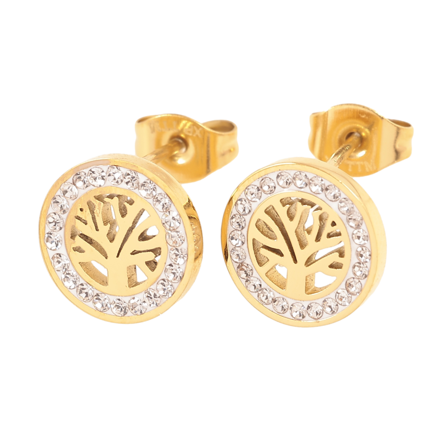 Серьги Xuping TTM Stainless Steel цвет 14К пусеты древо жизни ø 10мм фото №1