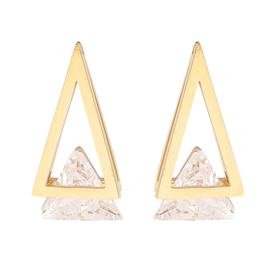 Серьги Xuping TTM Stainless Steel цвет 14К пусеты треугольники с кристаллами фото №1