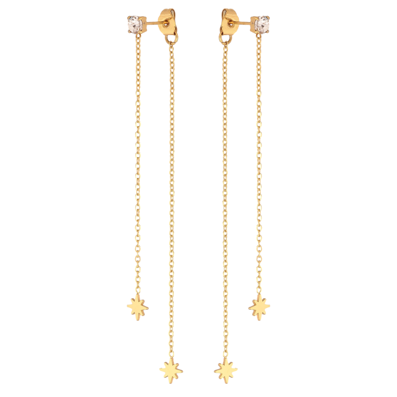 Сережки Xuping TTM Stainless Steel колір 14К пусети-джекети "Зірочки на ланцюжках" фото №3