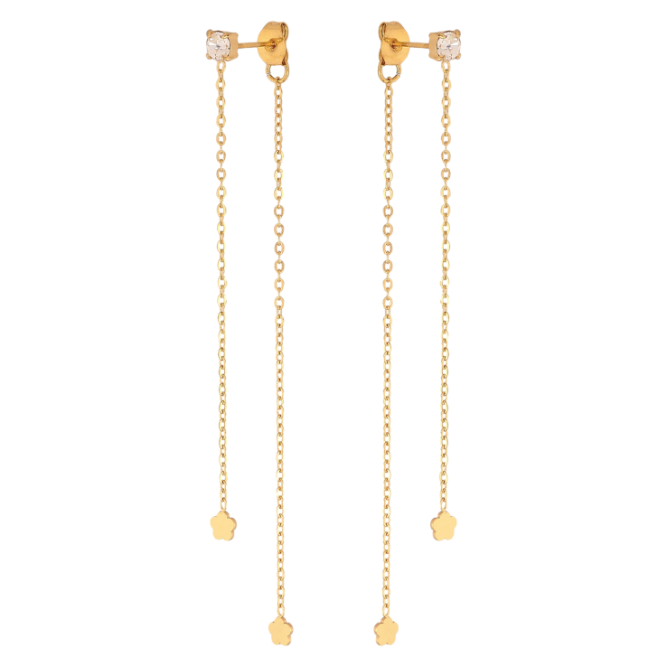 Сережки Xuping TTM Stainless Steel колір 14К пусети-джекети "Квіточки на ланцюжках" фото №12