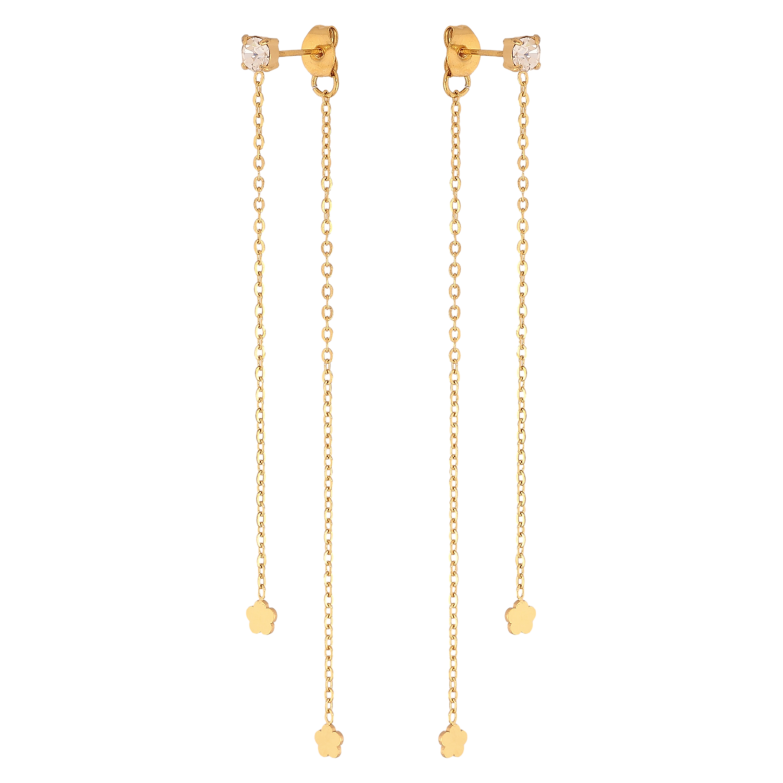 Серьги Xuping TTM Stainless Steel цвет 14К пусеты-джекеты "Цветочки на цепочках" фото №1 Серьги Xuping TTM Stainless Steel цвет 14К пусеты-джекеты "Цветочки на цепочках" фото №1