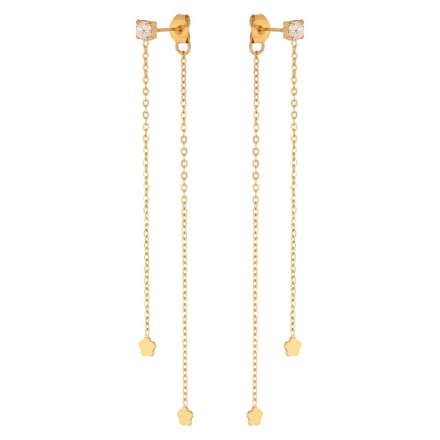 Сережки Xuping TTM Stainless Steel колір 14К пусети-джекети "Квіточки на ланцюжках" фото №1